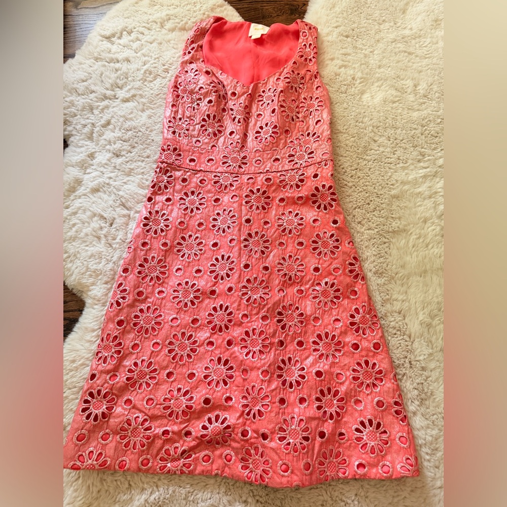 Vibrant Coral Lace Dress. Maeve 0.  Anthropologie brand.